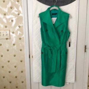 Teri Jon 100% silk green trench jacket style dress